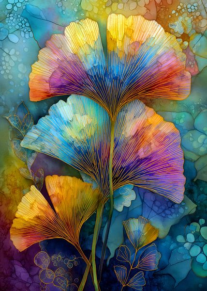 Malerische Blumen Immergrün Ginkgo Biloba 1 von JBJart Justyna Jaszke