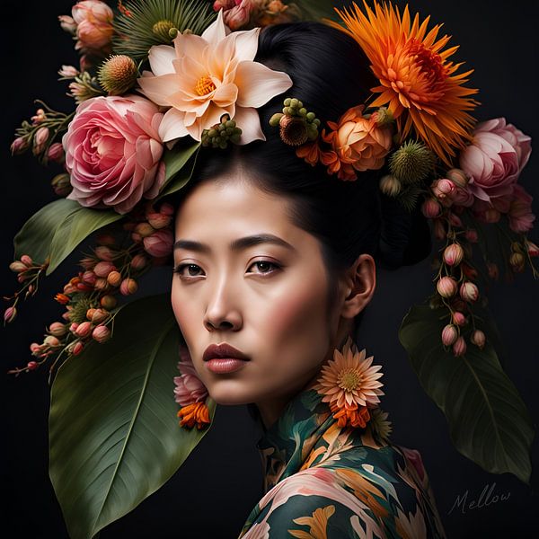 Blossoming Beauty: Asian woman by Mellow Art