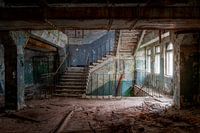 Stairwell of abandoned building in Chernobyl