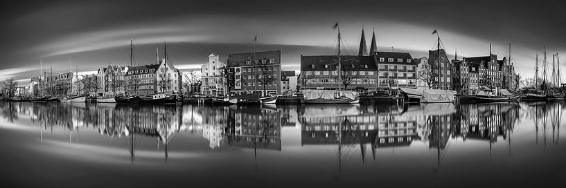 Museum harbour in the old town of Lübeck in black and white . by Manfred Voss, Black-White Photography