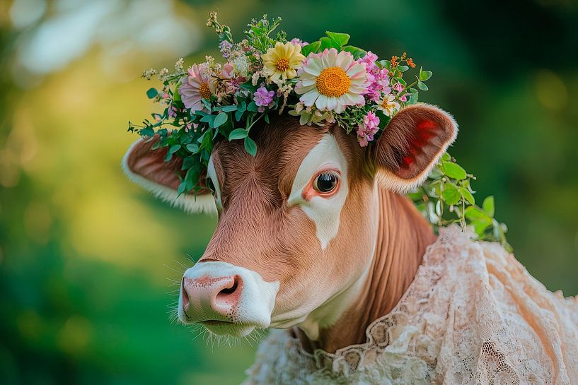 Vache en couronne de fleurs - fraîcheur et élégance par Poster Art Shop