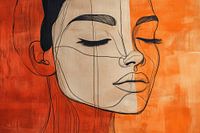 Contour of Emotion: Abstract Female Portrait in Orange
