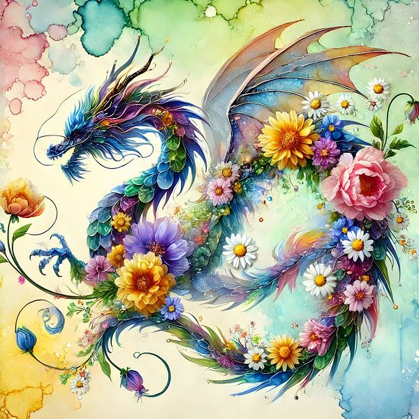 Flower Keeper - Dragon and Wildflower Art by Manuela Dekkers