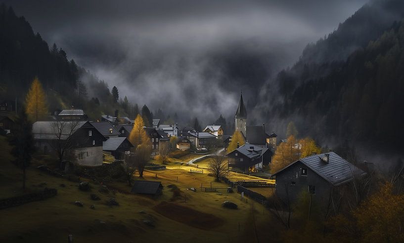Autumn village in the mountains by fernlichtsicht
