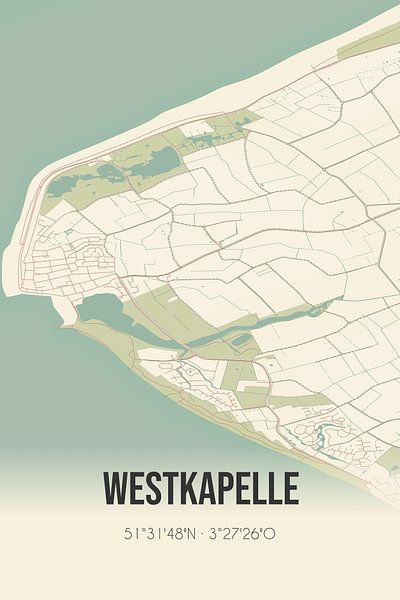 Vieille carte de Westkapelle (Zeeland) par Affiches de lieux