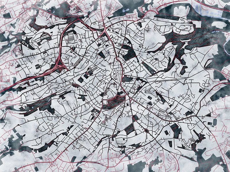 Map of Solingen with the style 'White Winter' by Maporia