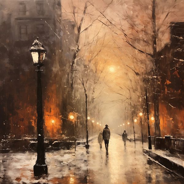 Schneefall in City Glow von Liv ter Riet