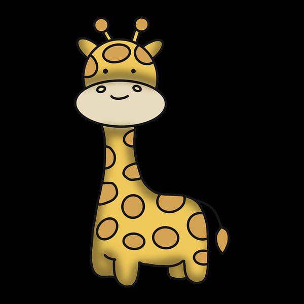 Simple, cute cartoon illustration of a smiling yellow giraffe with spots. by riz_studio
