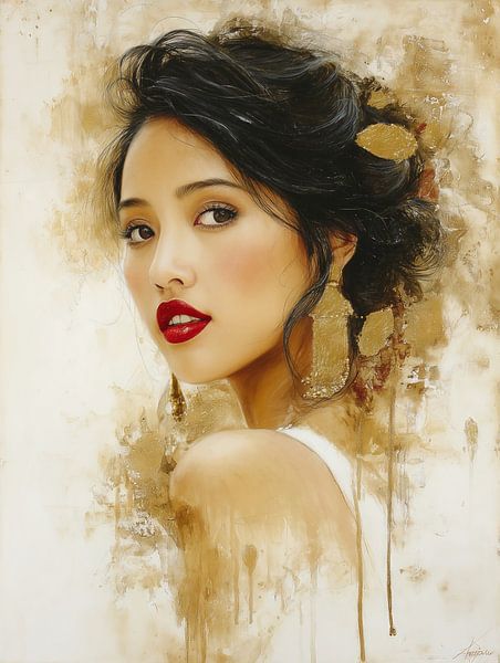 Portrait of a woman with red lipstick by Frank Heinz