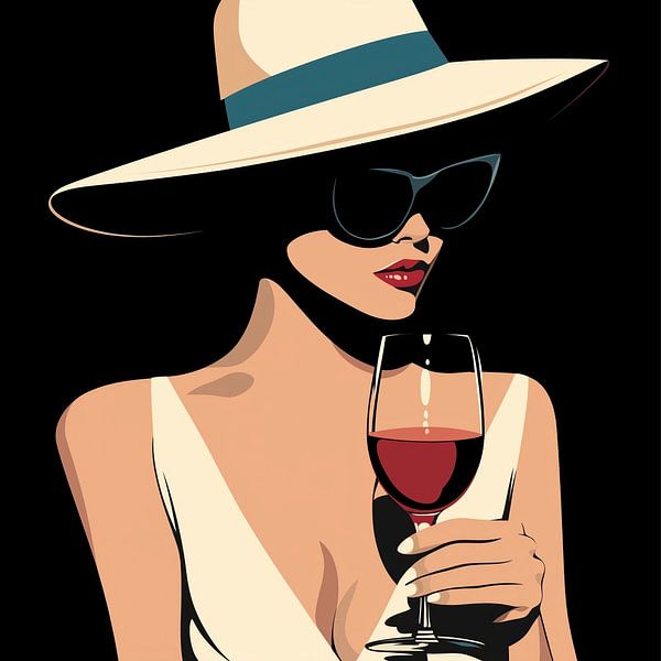 Frau mit Rotwein elegante Illustration von TheXclusive Art