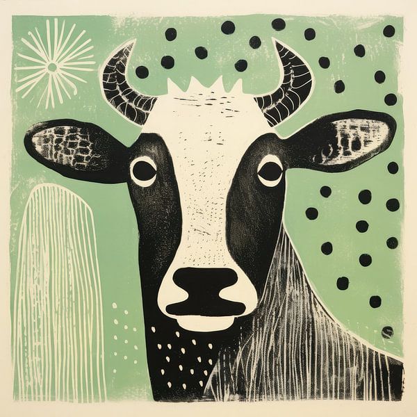 Whimsy Folk Kuh Porträt von Aloke Design