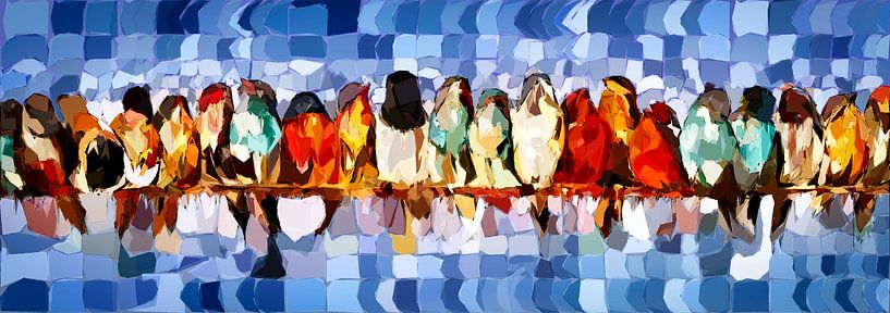 Oiseaux colorés abstraits sur le fil de fer par Arjen Roos
