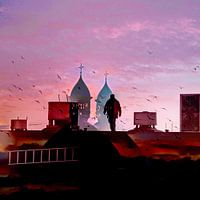 City Moment dans l'aube rose