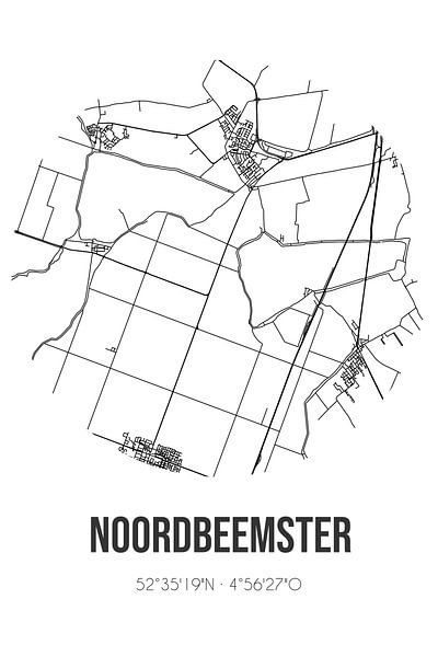 Noordbeemster (Noord-Holland) | Karte | Schwarz und Weiß von Ortsdrucke