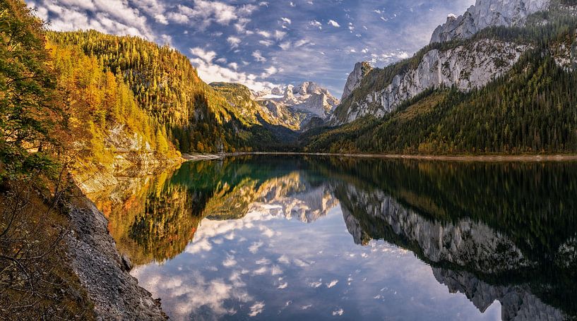 Herfst bij het Gosauer meer en de Dachstein gletsjer van Achim Thomae Photography
