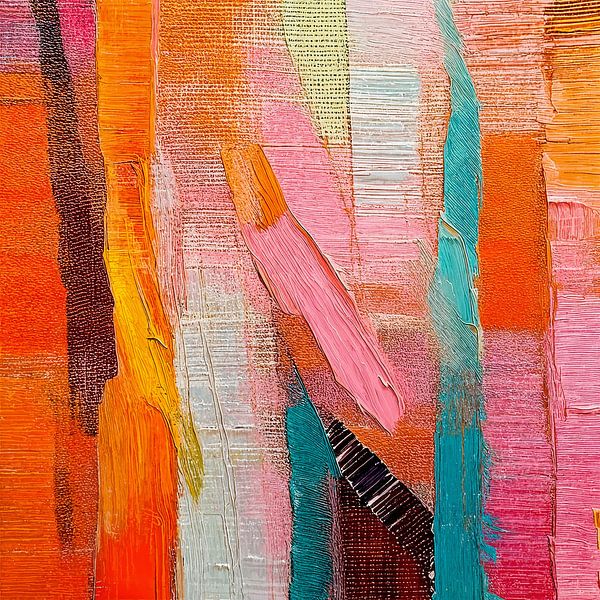 Art abstrait en orange, rose et bleu - 2 par Studio Pieternel
