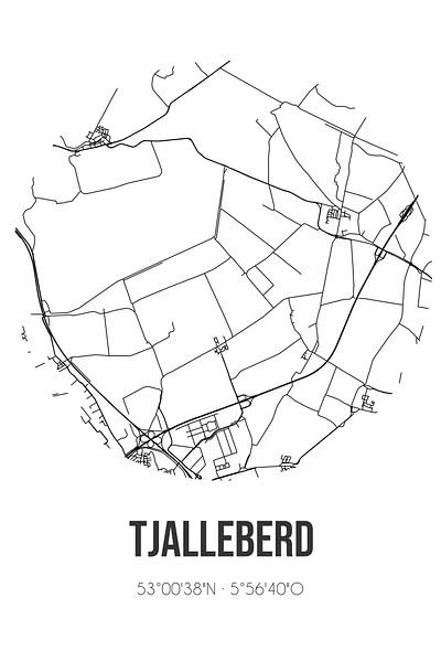 Tjalleberd (Fryslan) | Carte | Noir et blanc par Affiches de lieux