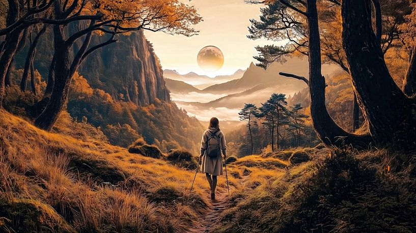 Wandelaar in de herfstige maanvallei van Frank Heinz