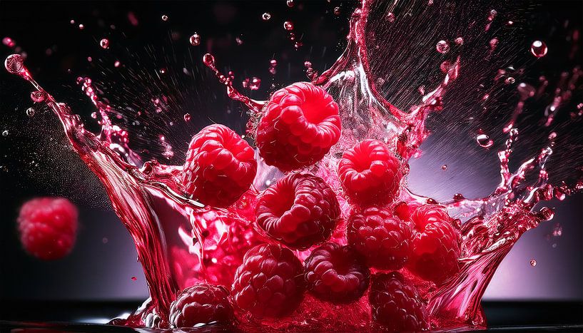 Himbeeren im Wasser mit Tropfen von Mustafa Kurnaz
