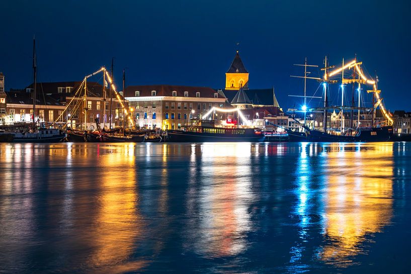 Kampen evening panorama of the skyline at the river IJssel by Sjoerd van der Wal Photography
