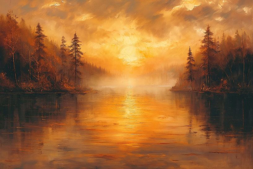 a beautifully quiet and serene lake among the trees by Margriet Hulsker