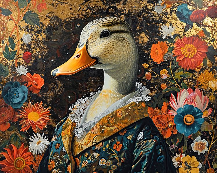 Art animalier baroque - Canard en fleurs par Art Merveilleux