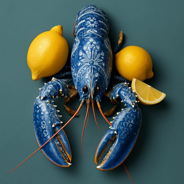 Blue Lobster - stylish Delft design with lemon accent by Kleurenrijk
