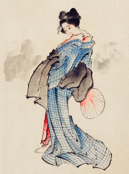 Japanerin in Kimono, Katsushika Hokusai von Meisterhafte Meister