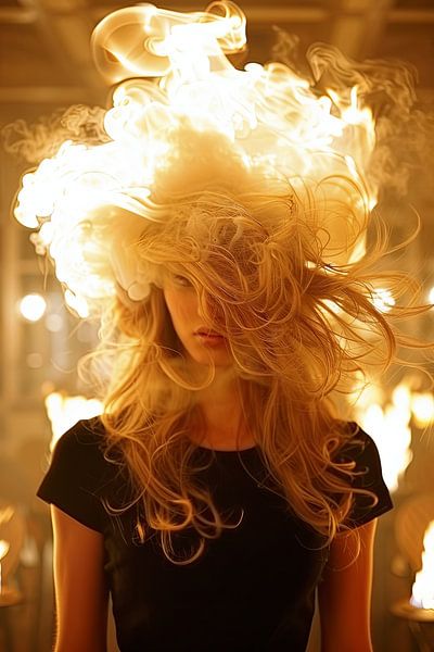 Porträt Frau mit Feuer von Egon Zitter