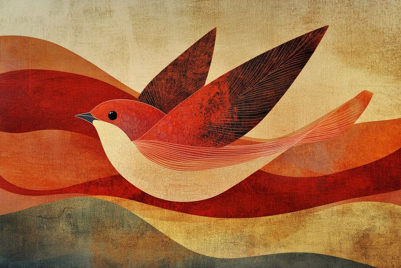 Feuervogel im Flug Abstrakter Naturausdruck von Eva Lee