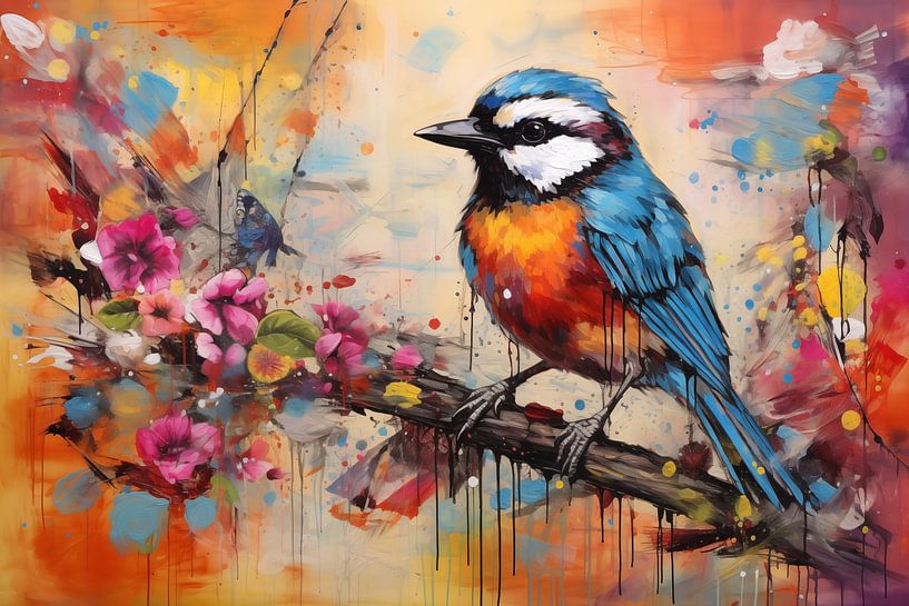 Wunderschöner Vogel im Mixed-Media-Pop-Art-Stil von Animaflora PicsStock