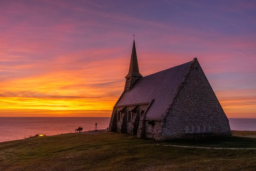 Sunset at Notre-Dame de Gap chapel in Etretat Normandy by Axel Weidner