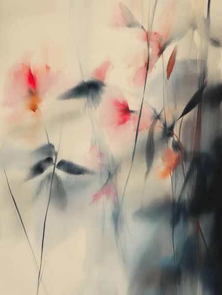 Fleurs, aquarelle japonaise par Japandi Art Studio