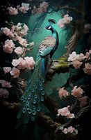 Pfau mit Blumen