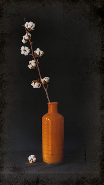 Une nature morte : Vase orange avec du coton. par Danny den Breejen