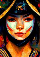 Samurai Mädchen Gemälde 01