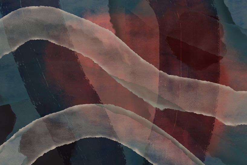 Roestbruin, wit, blauw. Modern abstract schilderij. van Dina Dankers