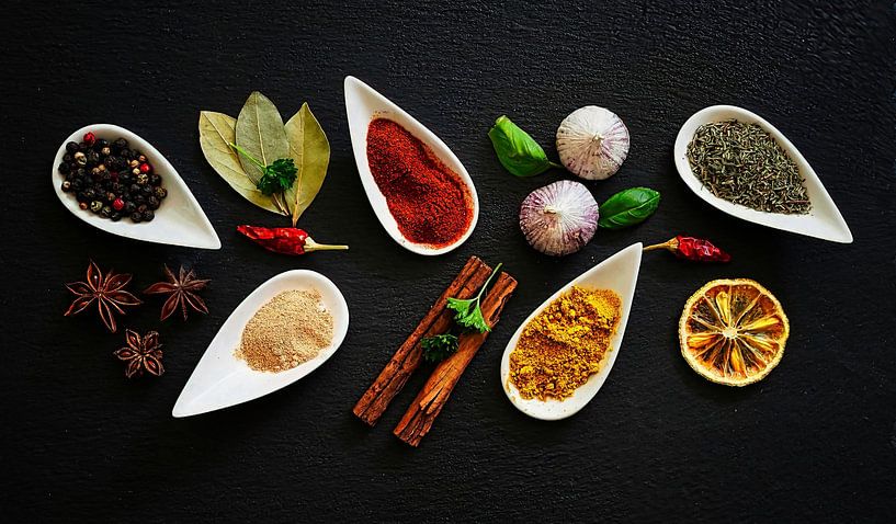 Still life with colourful herbs . by Saskia Dingemans Awarded Photographer