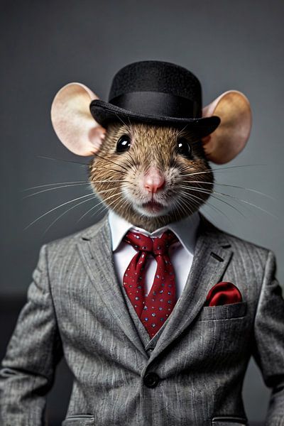 Stilvolle Maus in Anzug und Hut von Art & Soul Creations