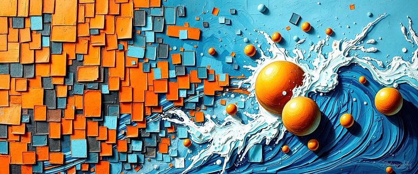 Océan entre force et silence - Un paysage abstrait de carreaux d'une mer en mouvement par AidasignArt