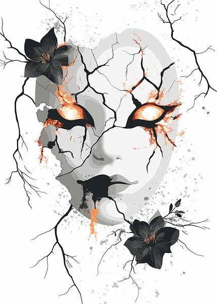 Mystical face with cracks and glowing eyes by Pixelbull Design