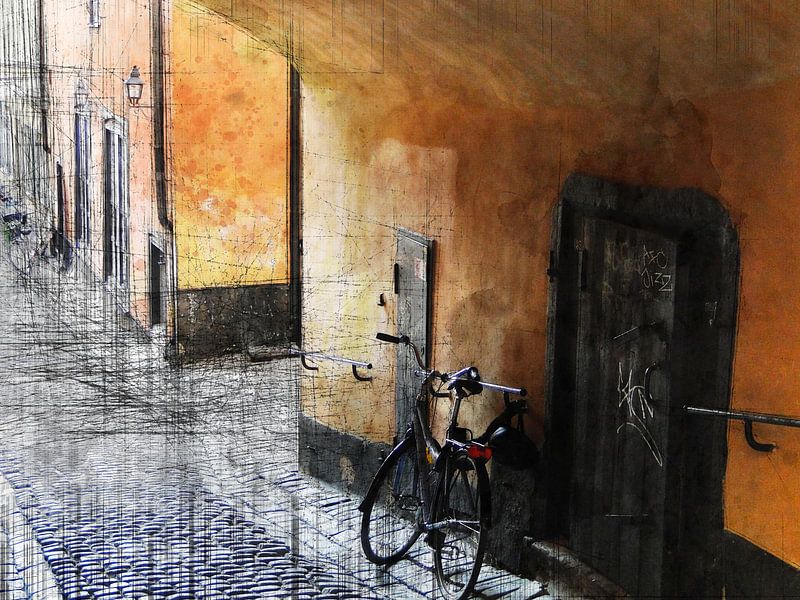 Stockhol, Straße mit Fahrrad von Joost Hogervorst