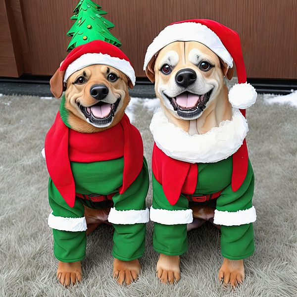 2 dogs in Christmas costumes by Laly Laura