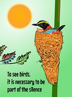 Vogel im Nest mit Zitat