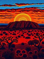 Uluru zonsondergang Aboriginal kunst