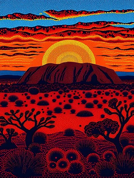 Coucher de soleil sur Uluru Art aborigène par Art Kingdom