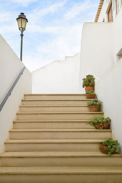 Treppe mit Pflanzen und Laterne in Portugal von Annette Hagemeijer
