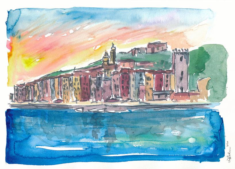 Porto Venere Mediterranean sunset in Italy by Markus Bleichner