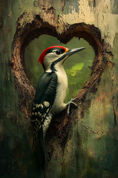 Specht im herzförmigen Baum von Brigitta Meijer