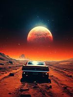 muscle car in mars with moon space world earth